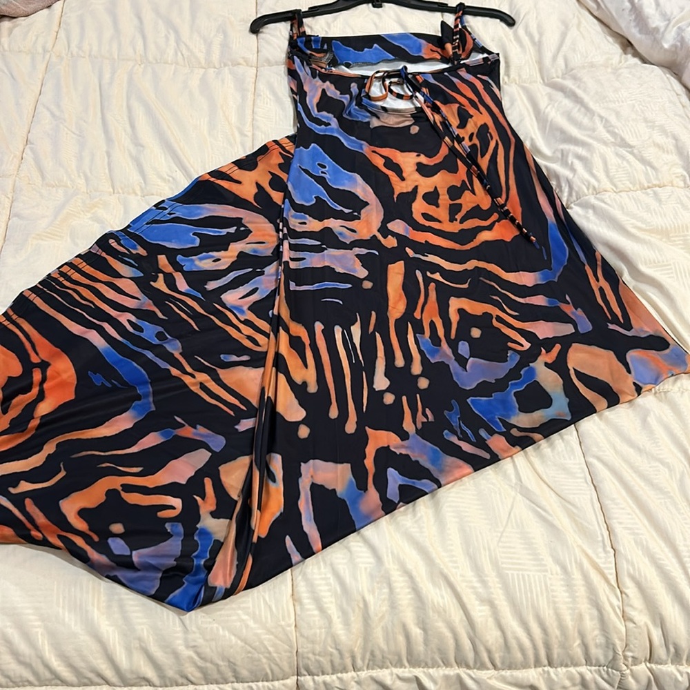 Women’s Spaghetti String Multi Colored Maxi Dress - image 5